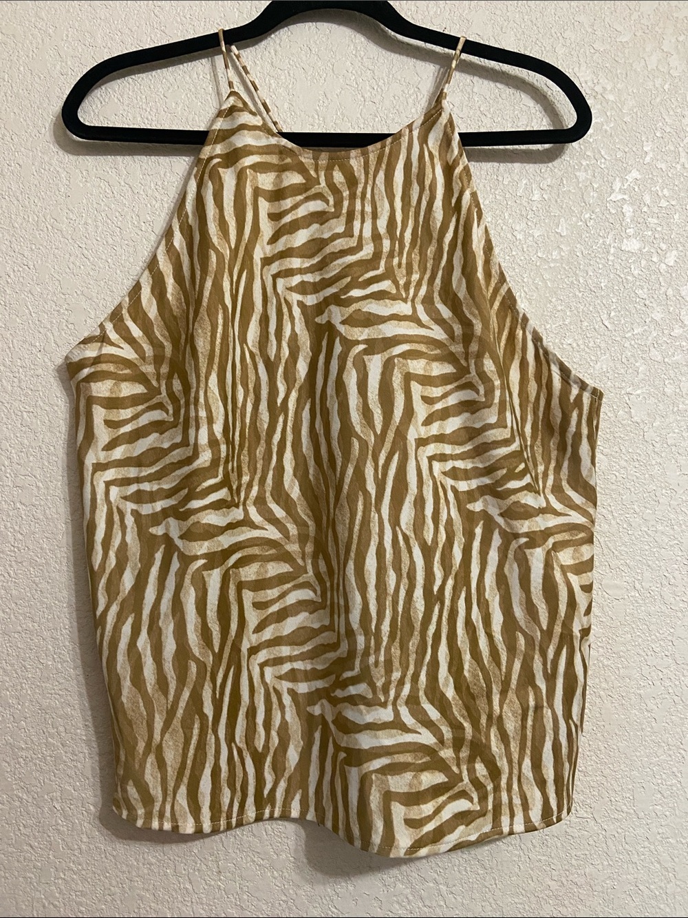 Banana Republic Zebra-Print Halter Tank Top in Beige and White